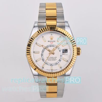 ES Factory 1-1 Replica Rolex Sky-Dweller World Timer Yellow Gold Two-Tone Watch 